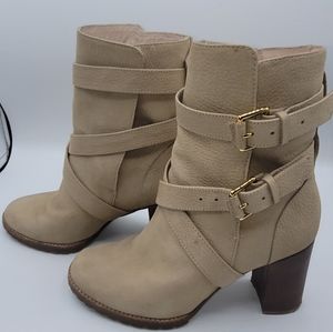 Authentic Kate Spade New York Lexy Moto Suede Beige Buckle Block Heel Ankle